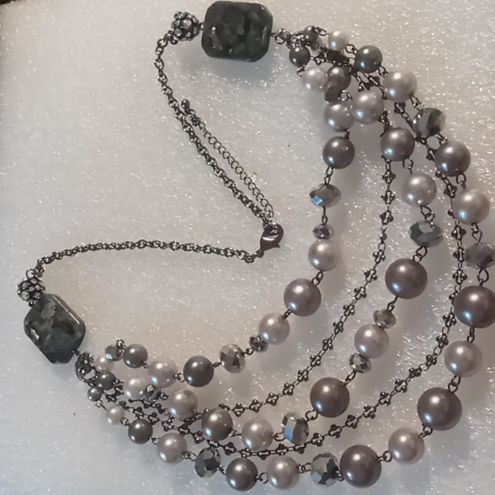 Alfani Multi-Strand Pearl Necklace Natural Agate Stone With Rhinestones